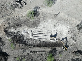 Aerial perspective of excavation progress