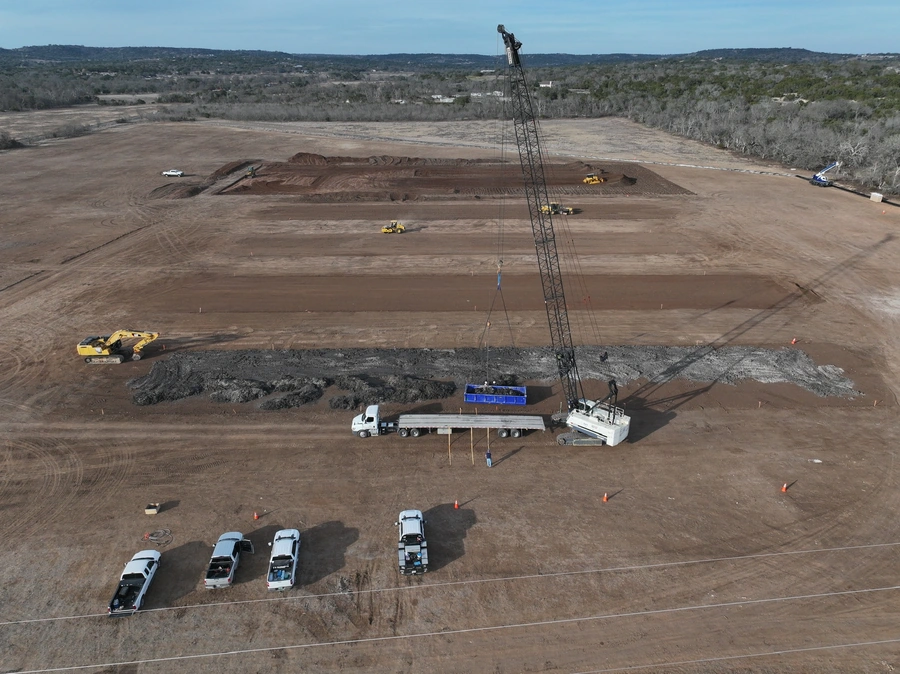 Kerr County Flood Center Point Laydown Yard Project construction in action