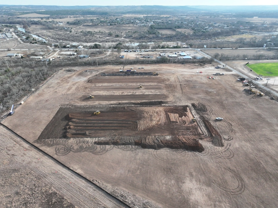 Kerr County Flood Center Point Laydown Yard Project construction in action