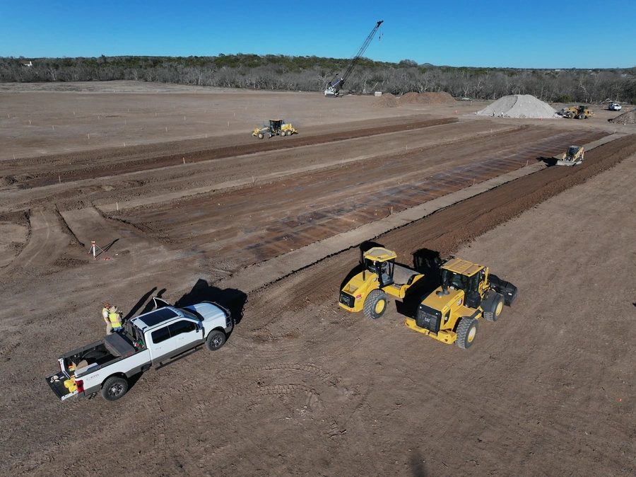 Kerr County Flood Center Point Laydown Yard Project construction in action