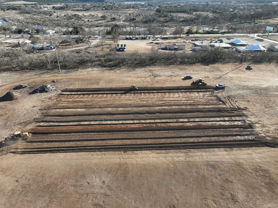 Kerr County Flood Center Point Laydown Yard Project construction in action