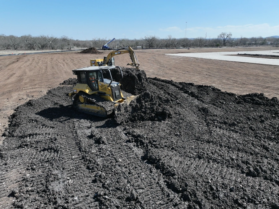 Kerr County Flood Center Point Laydown Yard Project construction in action