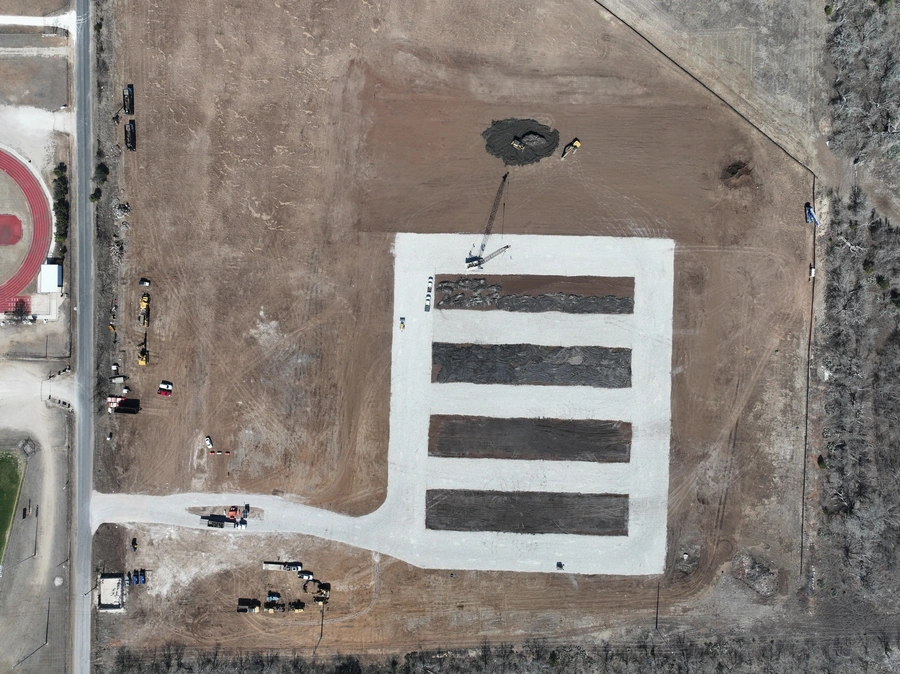 Kerr County Flood Center Point Laydown Yard Project construction in action