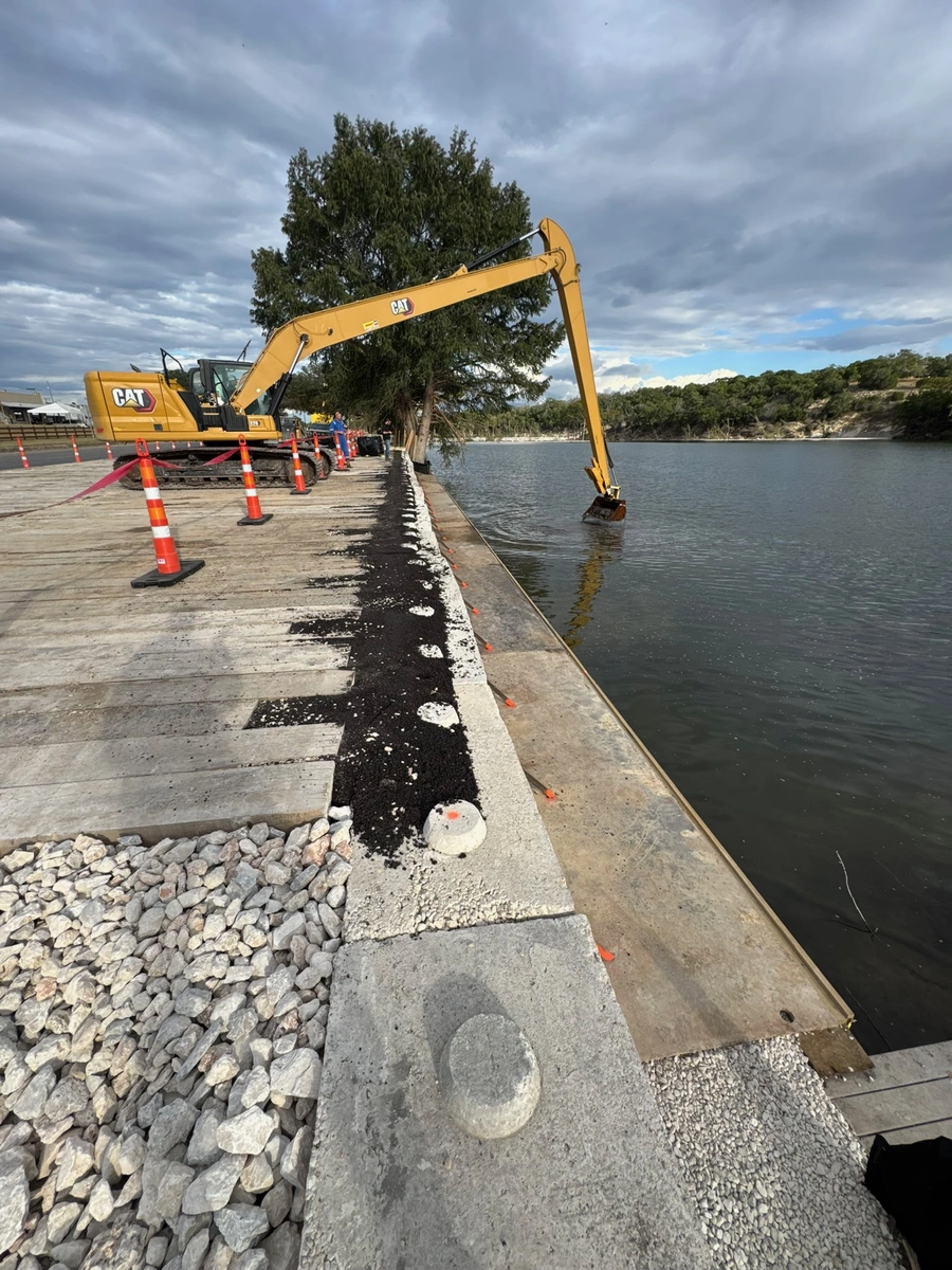 Long Reach excavator in action at Lake Ingram