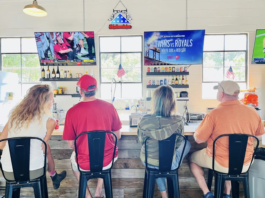 People at a bar watching sports on TV