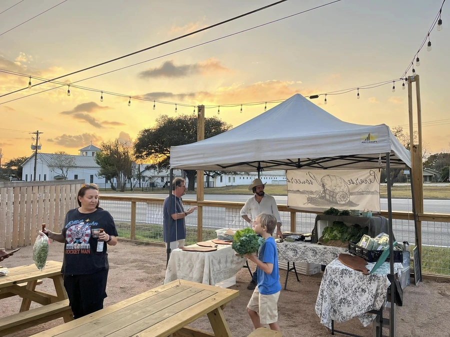 Evening farmers market with beautiful sunset