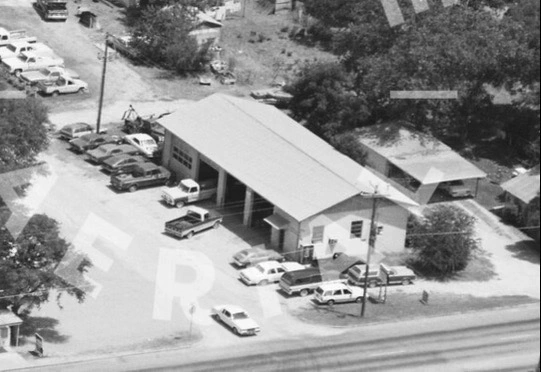 Historic black and white photo of the Blanco Feed Store building from years ago