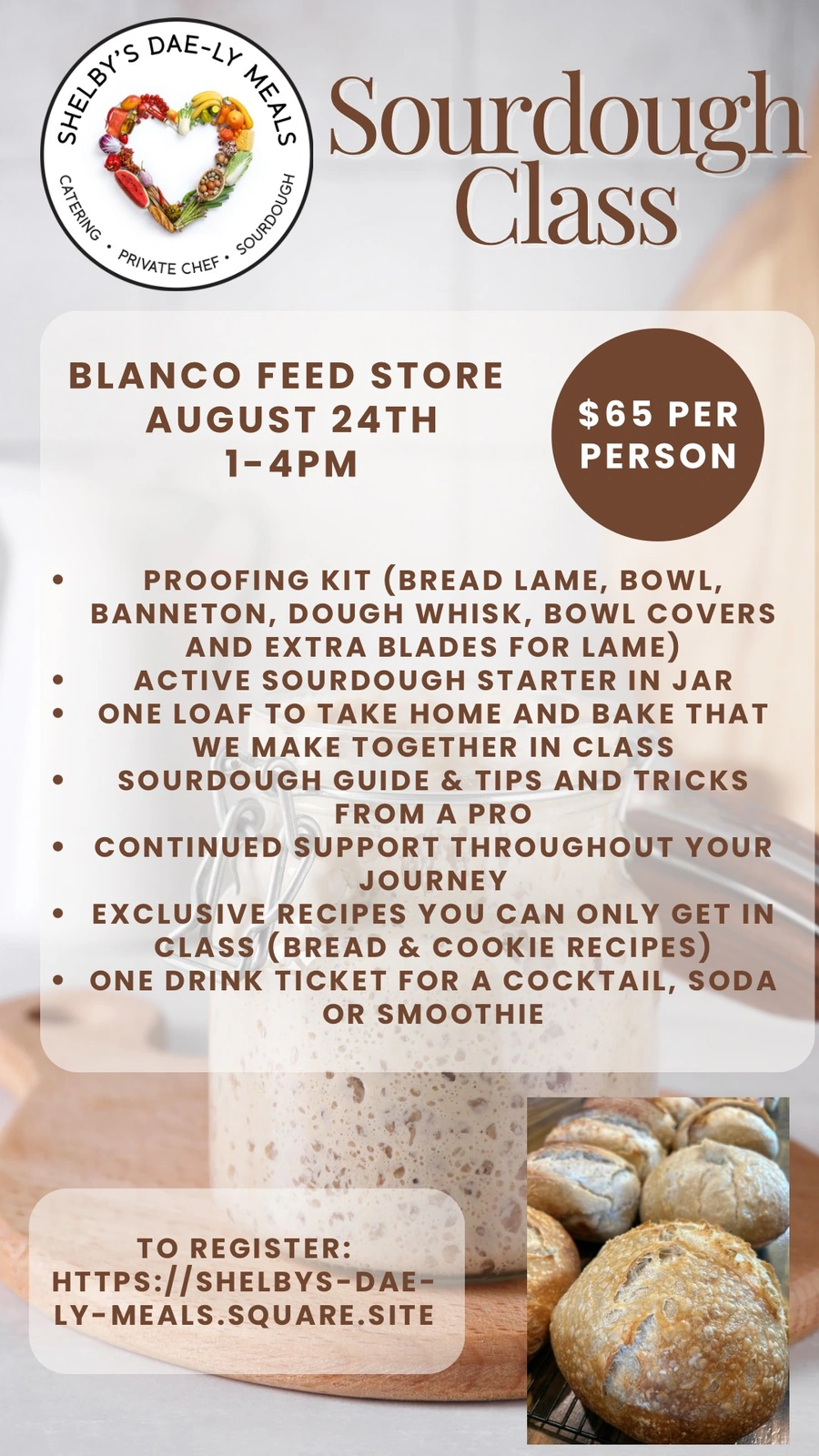 Blanco Sourdough Class brochure for August 24th 2025