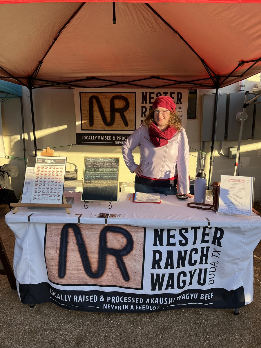 The Nester Ranch Wagyu booth at the Blanco Farmers Market