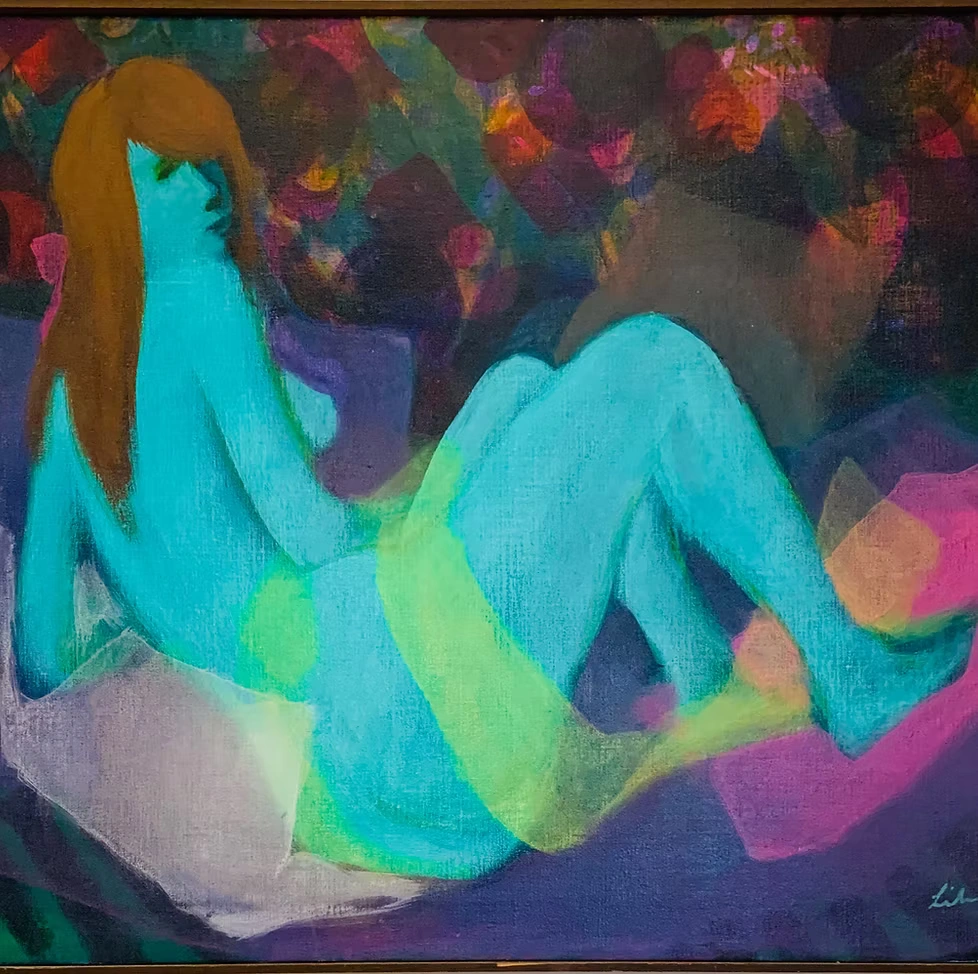 Colorful abstract painting with blue and green tones