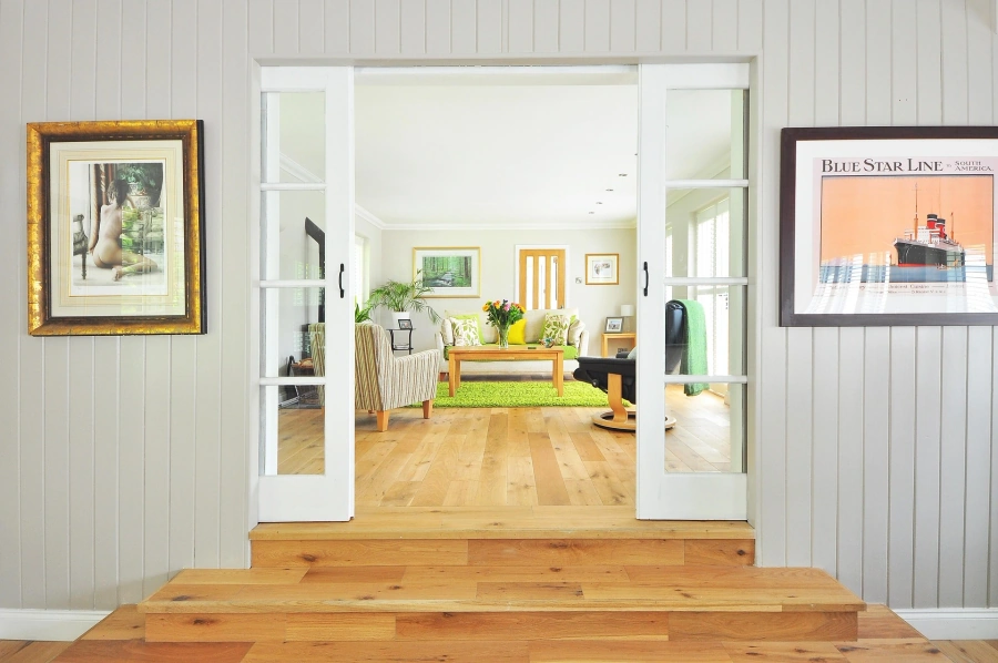 Clean, organized home interior with hallway view