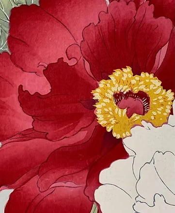 Elegant red flower artwork with gold center