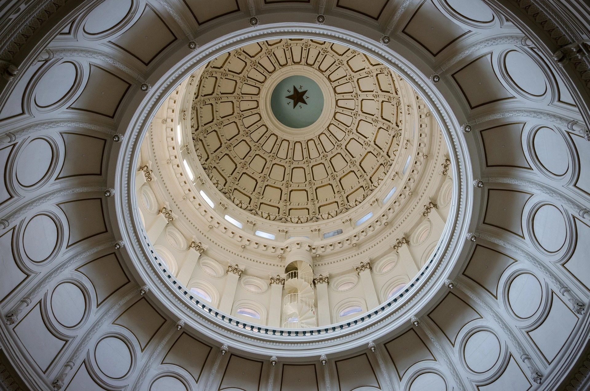 Stunning architectural detail of the Texas State Capitol rotunda ceiling