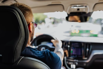 View of a driver of a car stopping his car from behind