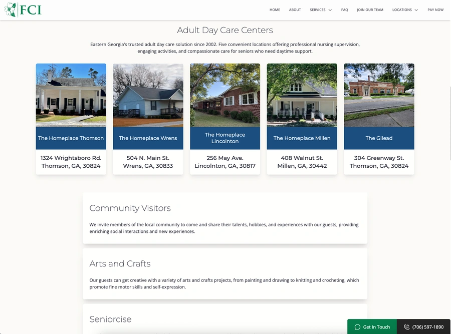 Example web page for Family Care Inc's Adult Day Care service