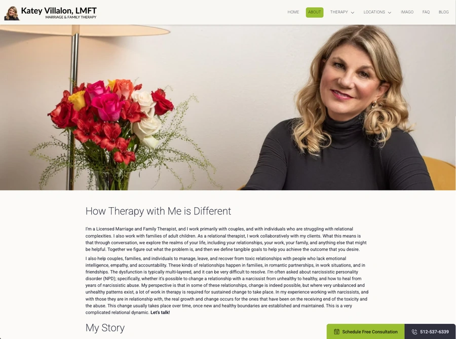 The About Page for for Katey Villalon Therapy