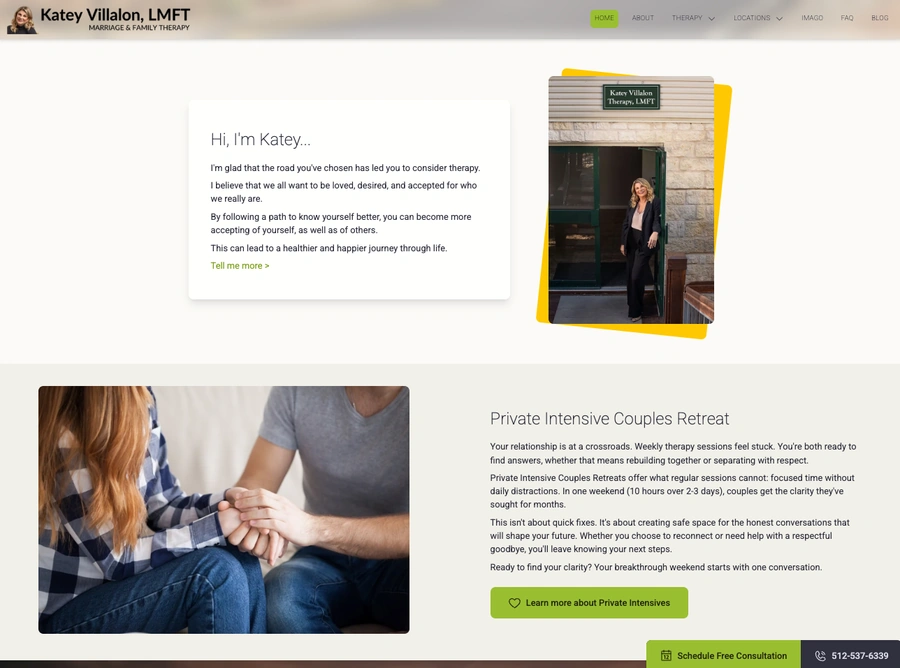 More sections of the Katey Villalon Therapy homepage