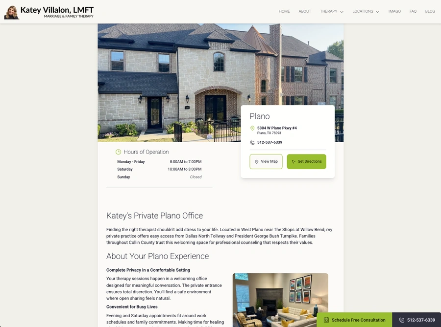 The location page for Katey Villalon Therapy