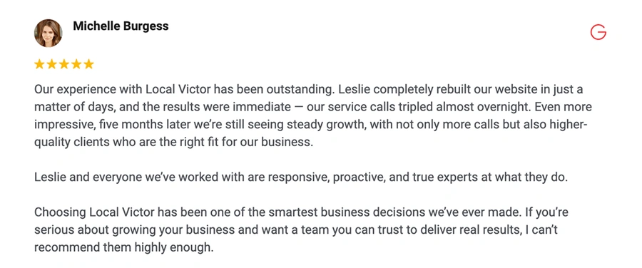 Review of Local Victor left by Michelle Burgess from Burgess Estate Sales