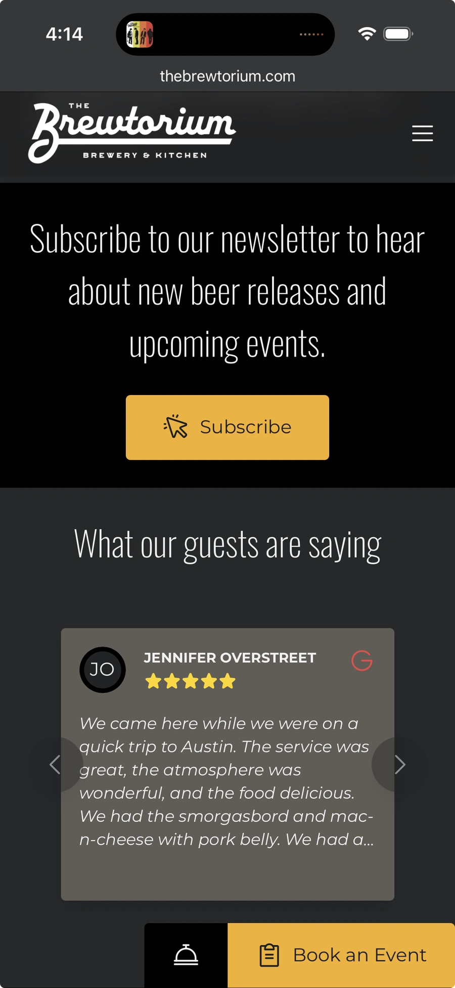 Brewtorium's Newsletter Subscription and review widgets