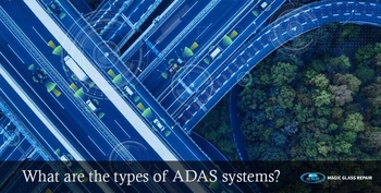 Arial photo of cars on highway with digital display of ADAS systems around them