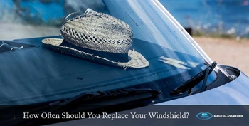 Hat in front windshield area of car