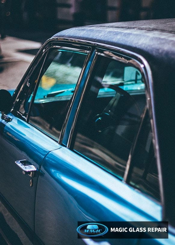 Side door windows of an older car