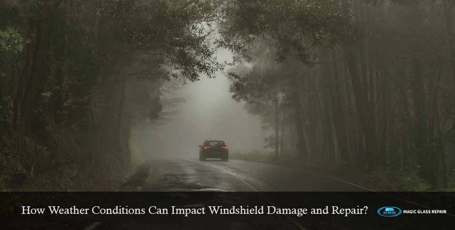 Car driving down road in rainy weather
