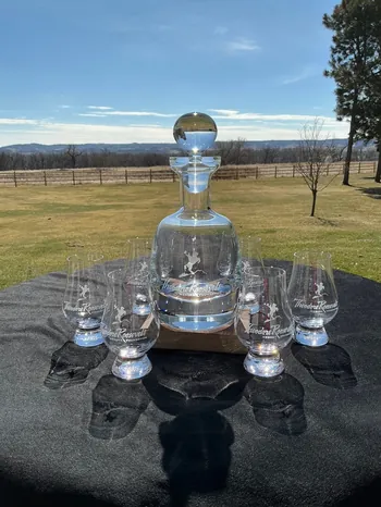 Theodore Roosevelt engraved decanter and glass set