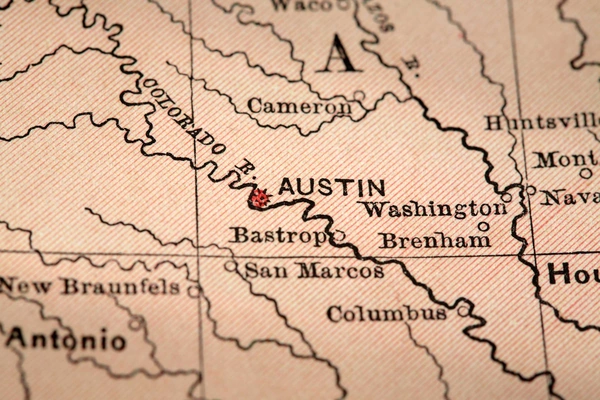 Vintage map of the Austin Texas area