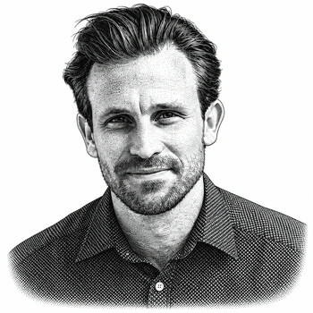 Editorial monochrome portrait treatment of Booth Fellers.