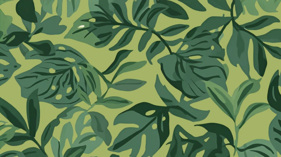 Drawing of green leaves with a lighter green background