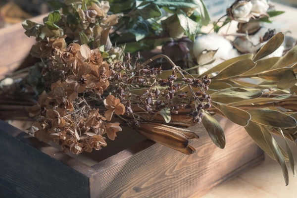 Bouquet of neutral color plants and flowers