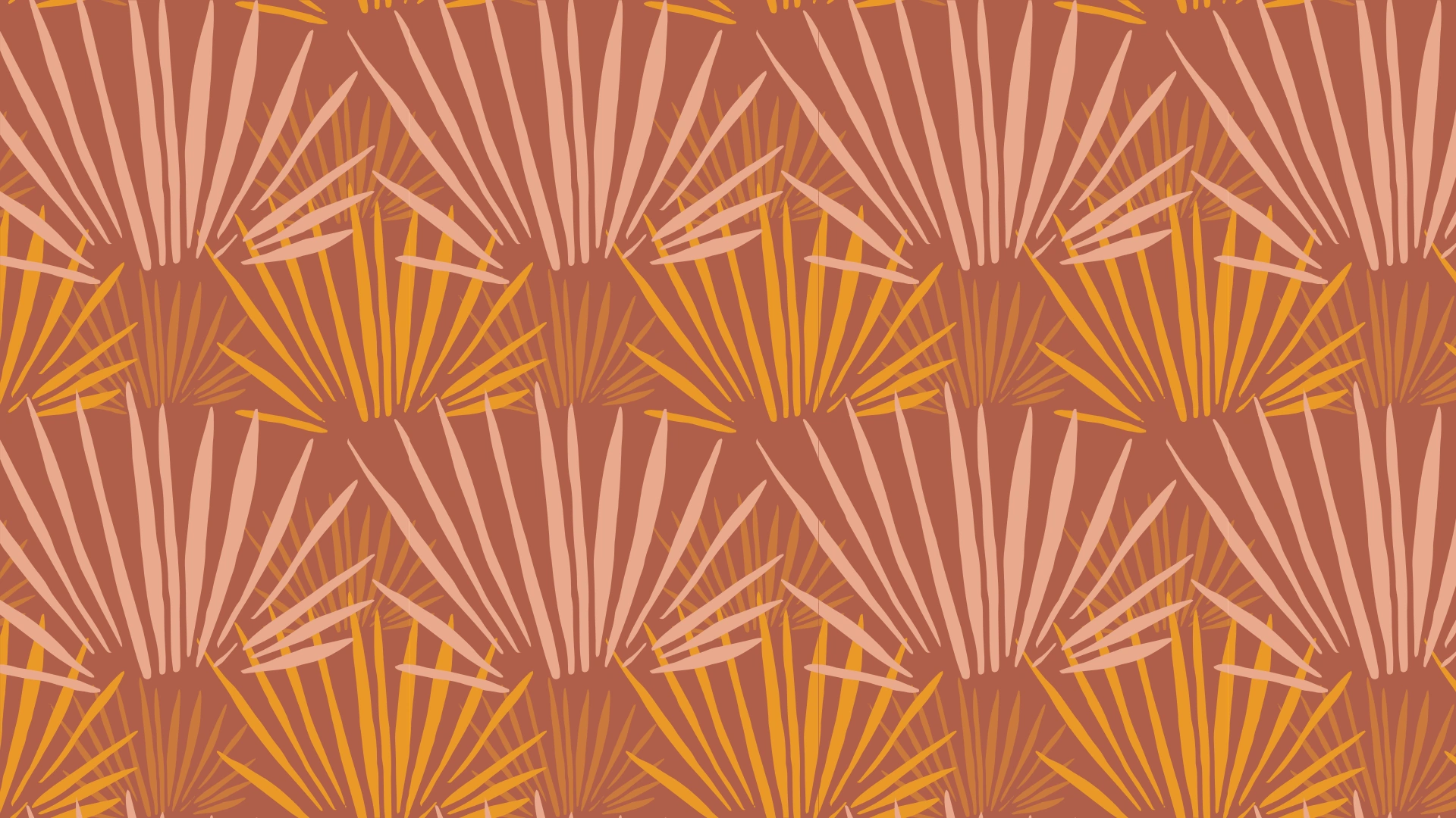 Drawing of beige and yellow palms on orange background