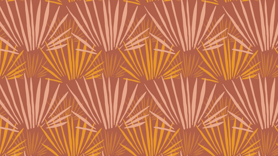 Drawing of beige and yellow palms on orange background