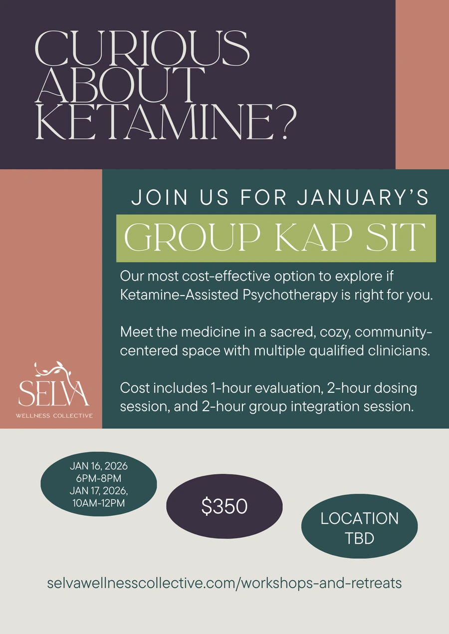 Flyer for the January 2026 Ketamine Assisted Therapy Group Sit