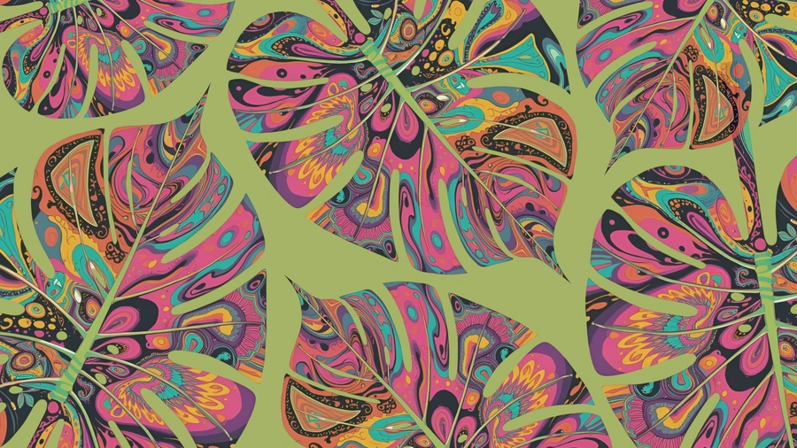 Drawing of psycodelic leaves