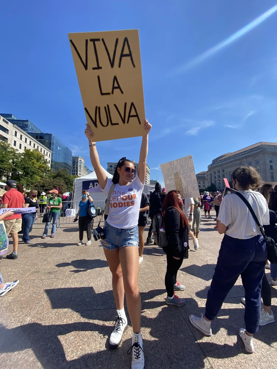 Monica protesting for women's rights