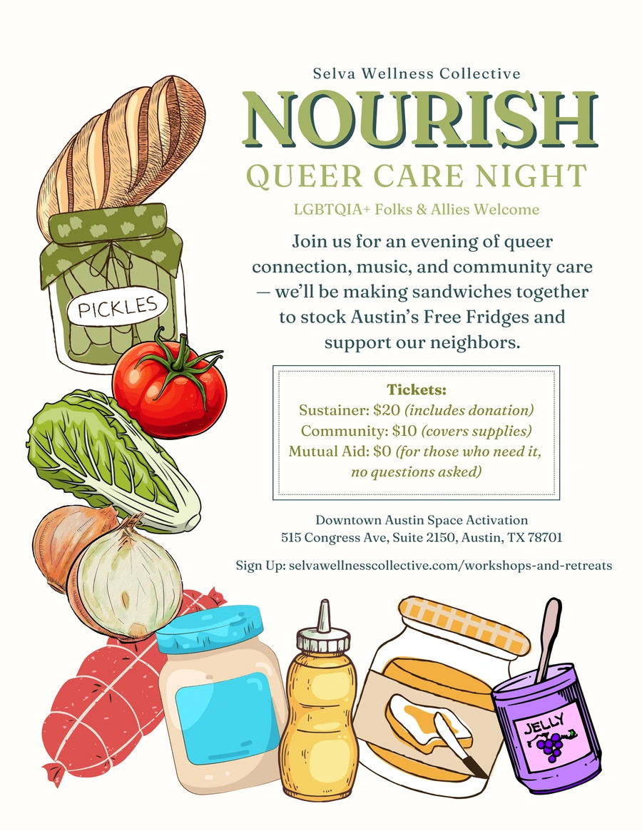 Nourish Queer Care Night Event Flyer