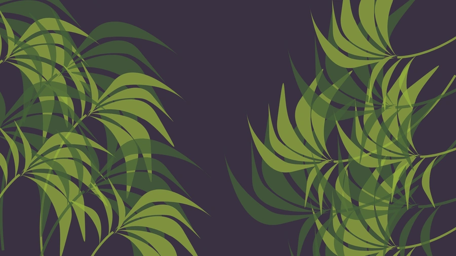 Drawing of light green palms with a dark background