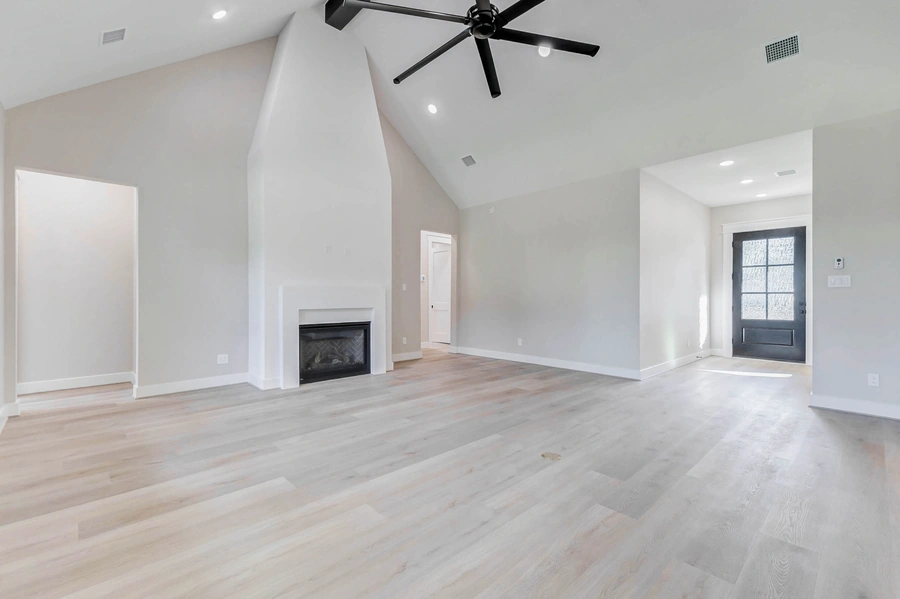 Living Room Fireplace of Garret Circle Custom Home in Bellville TX