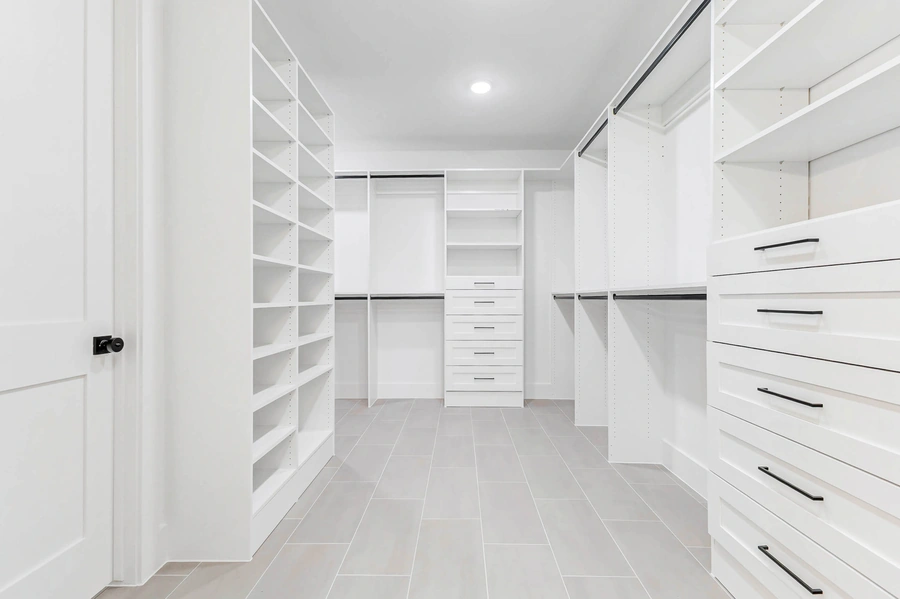 Primary Closet of Garret Circle Custom Home in Bellville TX