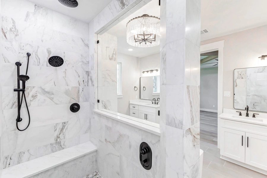 Primary Shower of Garret Circle Custom Home in Bellville TX