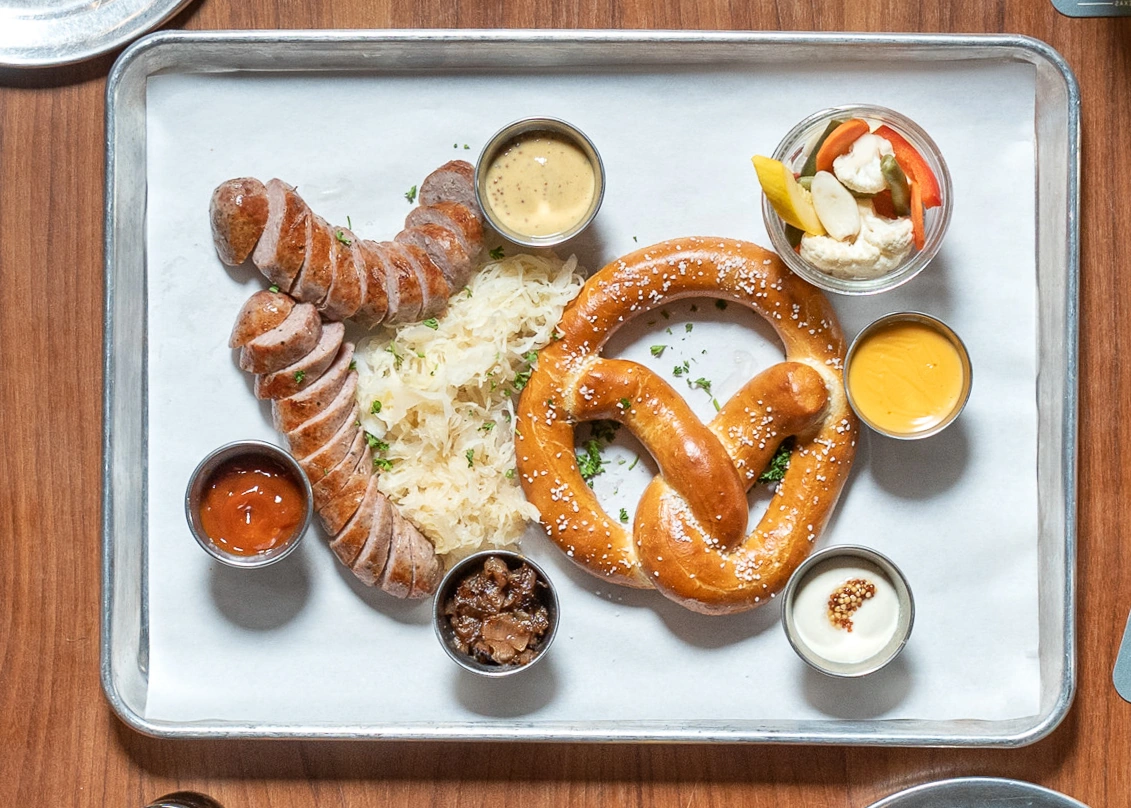 The Brewtorium pretzel, bread and dipping sauces