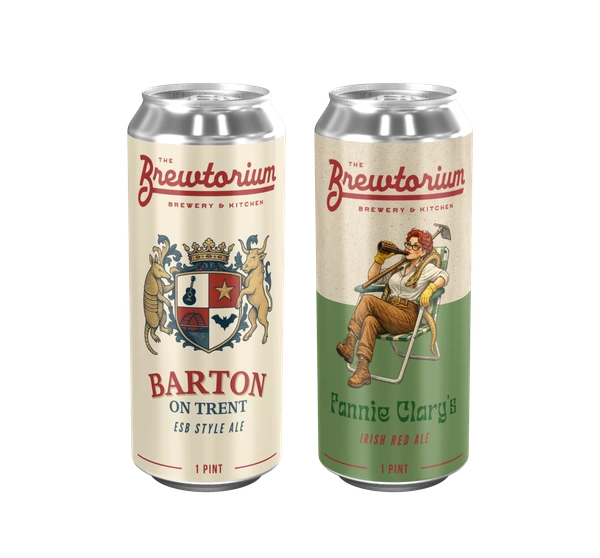 The two beers being released at The Brewtorium, Barton on Trent Extra Special Bitter and Fannie Clary Irish Red Ale