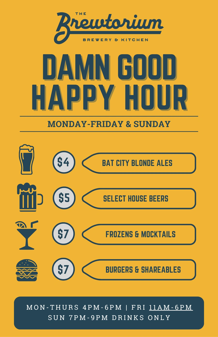 The poster for Brewtoirum's Damn Good Happy Hour