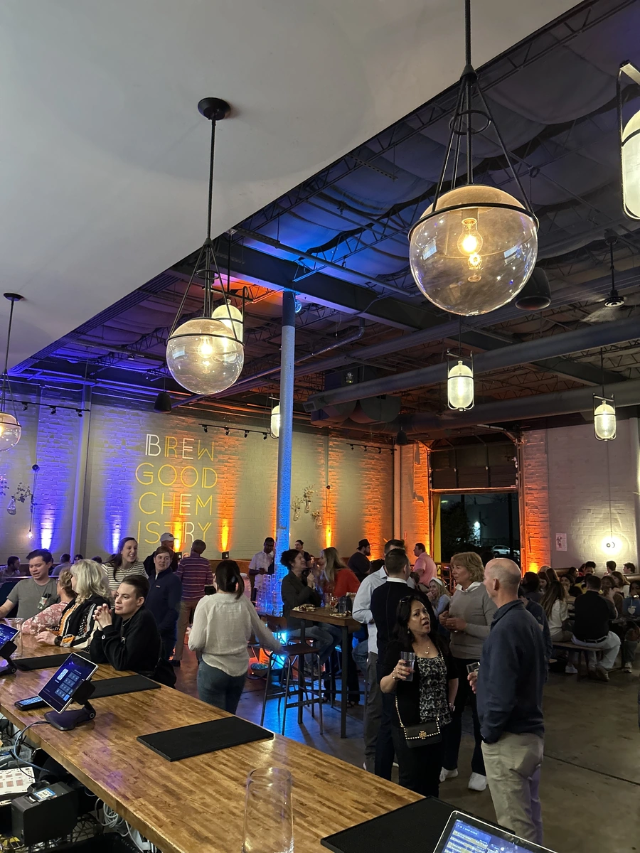 Full event rental space at The Brewtorium at night
