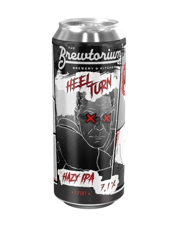 Hazy IPA can of beer with images of a wrester turning bad.