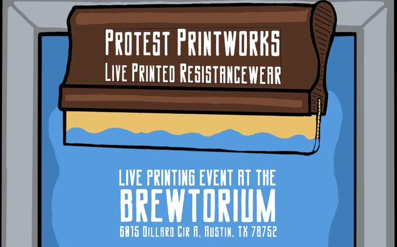 Flyer for Protest Printworks event at The Brewtorium