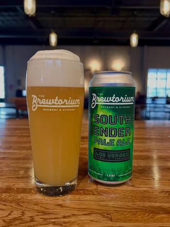 South Ender Pale Ale can next to a pint of beer